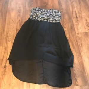 Summer dress 2X spring Black Strapless Dress with Patterned Waistband XXL